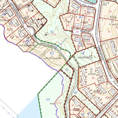 Karttakuva Taipaleen rantatonteista.