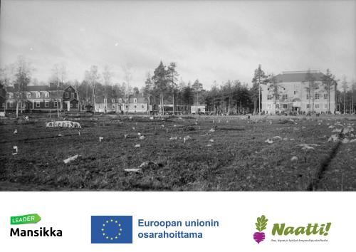 kuvassa tehtaan koulu ja puutarha