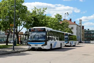Paikallisliikenteen bussit pysäkillä.