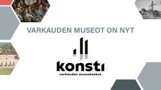 Varkauden museokeskus Konstin logo, logoa ympäröi värikkäitä kulmioita